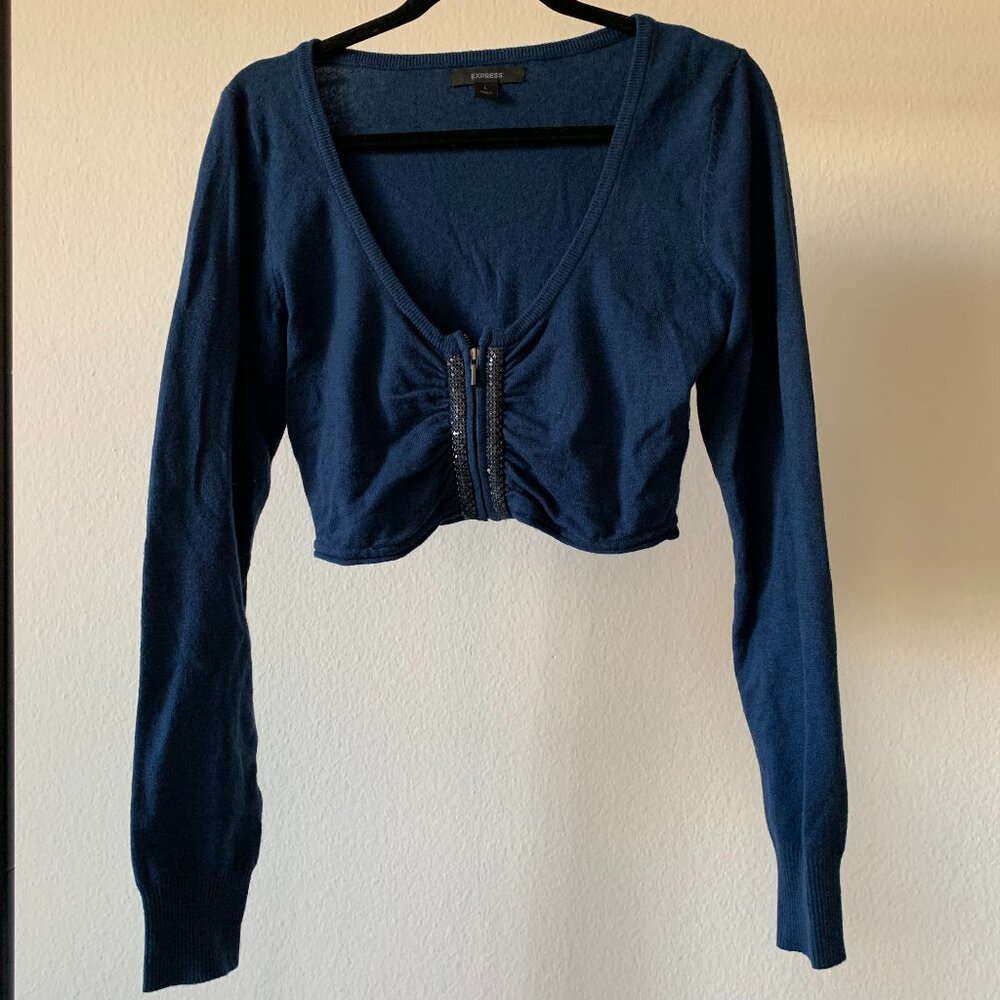 💙 Express Ruched Metallic Cropped Cardigan – Edgy & Chic!  💙 - Picture 2 of 3